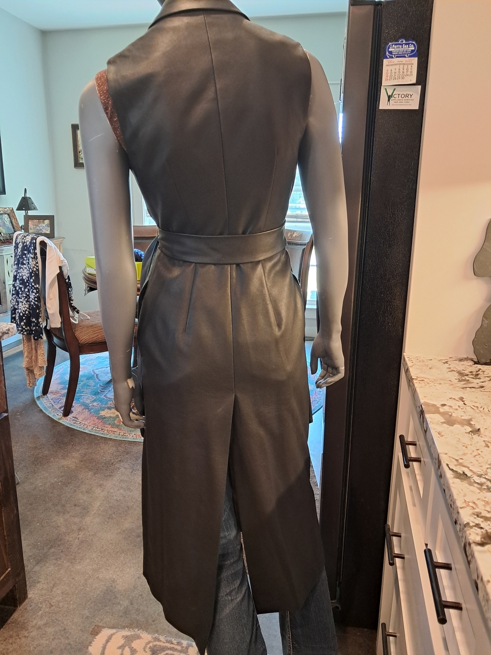 BCBGMaxAzria Black Asymmetrical Faux-Leather Sleeveless Trench Dress - Picture 2 of 5